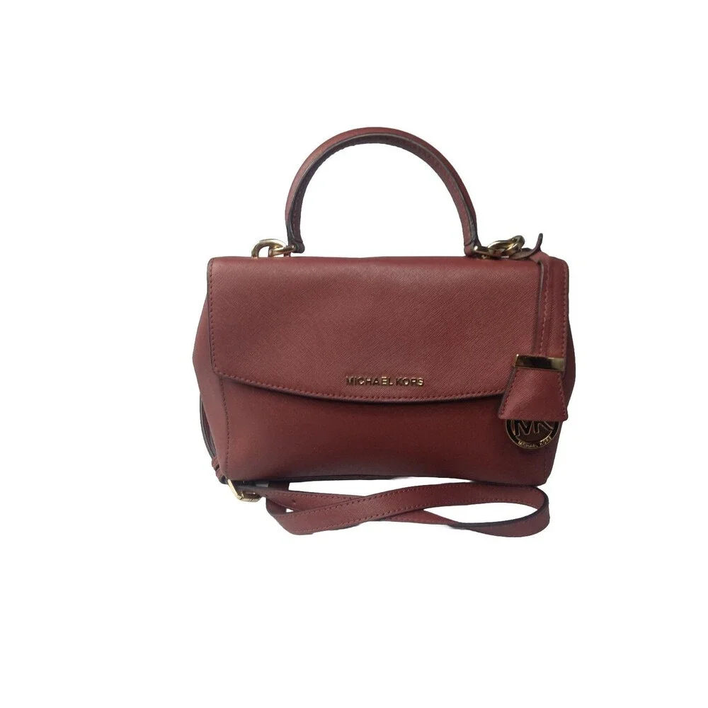 Michael Kors Women's Ava Top Handle Leather Satchel Reddish Brown Handbag